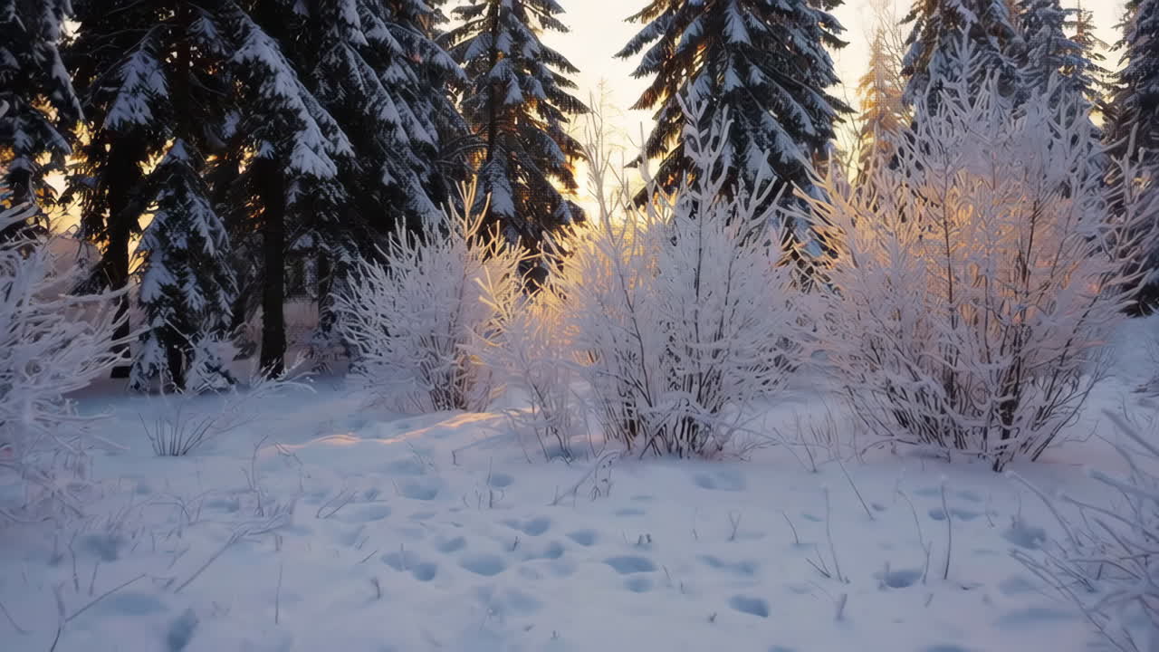 Vinterskog ved soloppgang/solnedgang