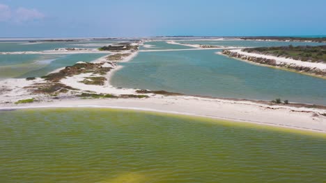 aerial 4k shot of salt lakes and caribbean sea , rio lagartos ,mexico