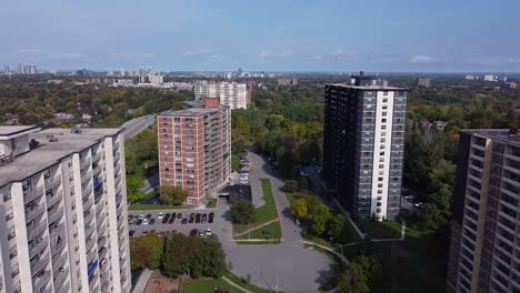 high rise apartment buildings in vast urban city neighborhood landscape