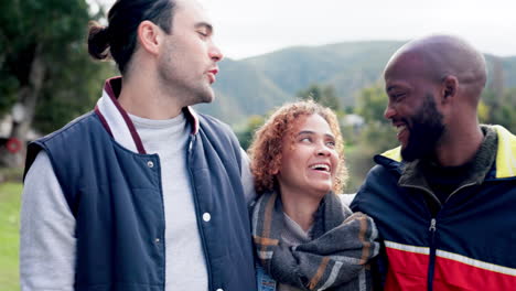 Camping,-forest-and-funny-group-of-friends