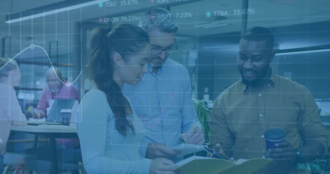 Diverse Business Team Collaborating on Project in Modern Office
