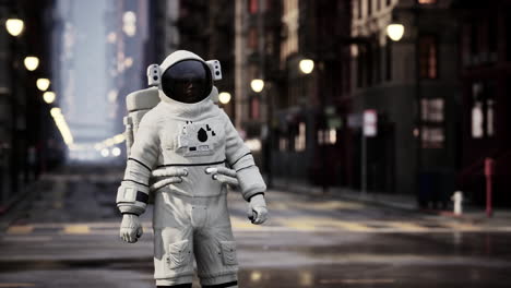 astronauta en una ciudad futurista desierta