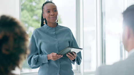 Business,-training-and-black-woman-with-tablet