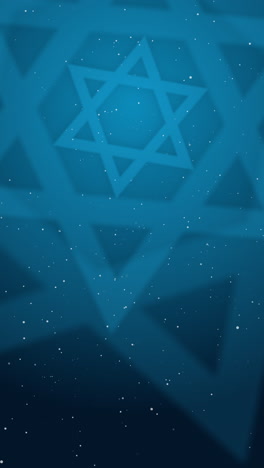 Jewish holiday greeting card blue background with abstract animation with the figure of the Star of David. Looped. Copy space. Vertical video.