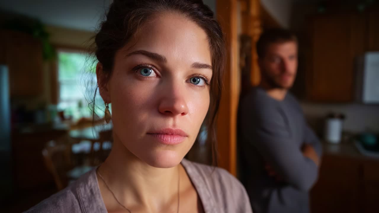 Emotional Tension Between Two Individuals in a Domestic Setting Highlighted by Close-Up Focus on their Expressions and Body Language Captured in Natural Light