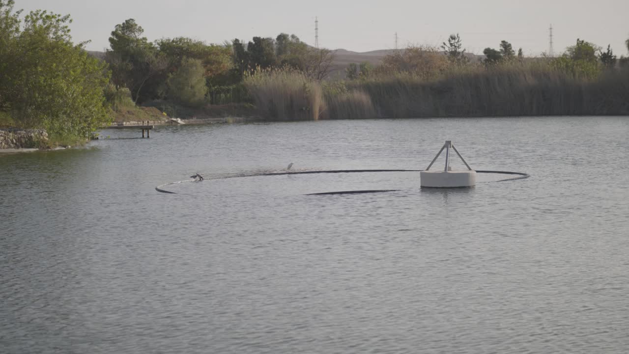 Ne'ot Semadar, a circular water structure designed to stir and filter water, set in nature