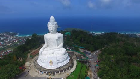 aerial view the beautify big buddha in phuket island