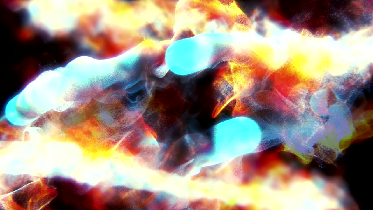 corrientes de partículas ardientes en diferentes direcciones, animación 3d, bucle