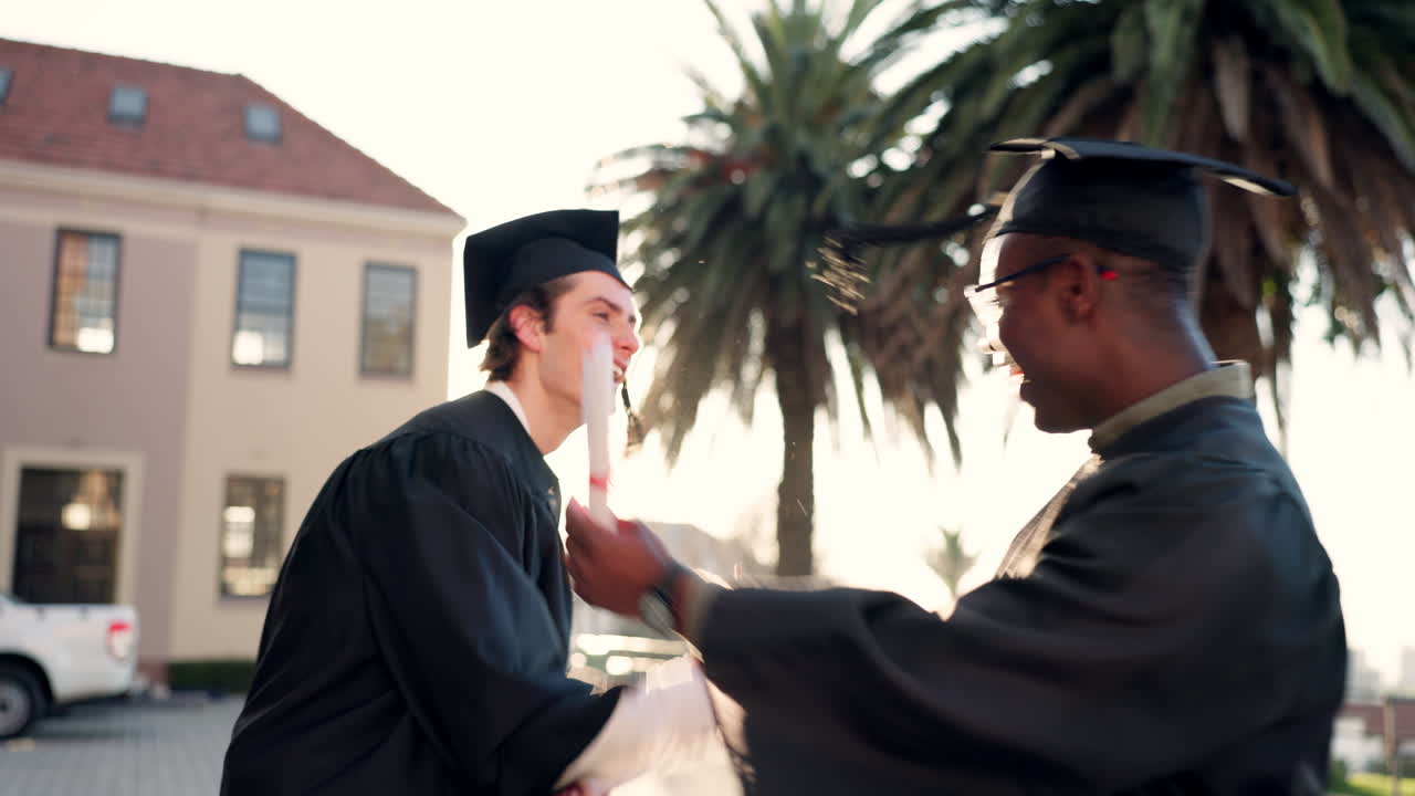 Happy people, student and handshake in graduation