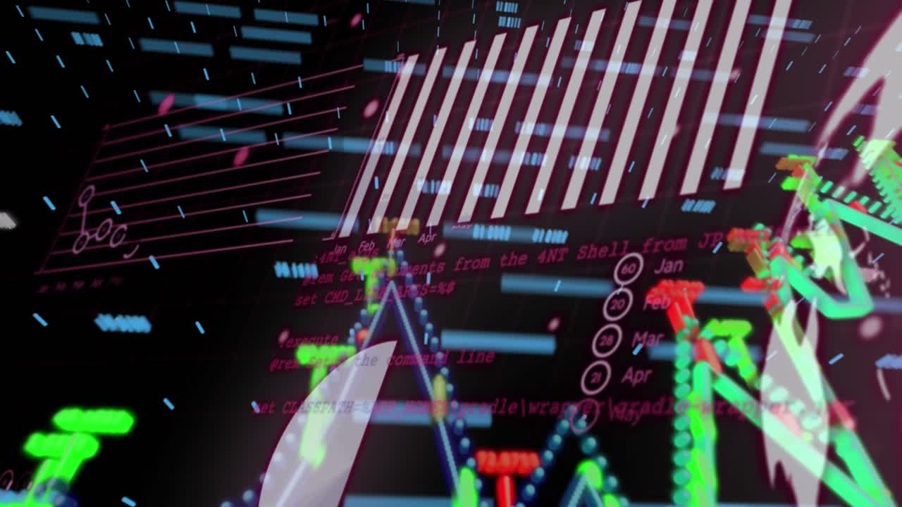 Animation of digital data processing over clack background