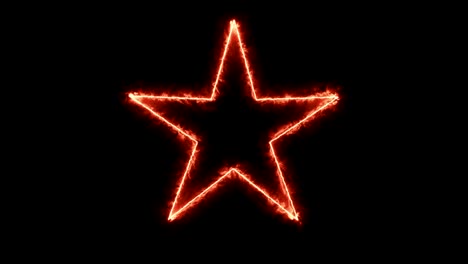 4k estrella en fuego girar en fondo negro. copiar espacio para texto o logotipo.