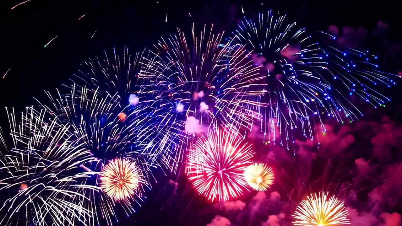 espectáculo de fuegos artificiales coloridos por la noche