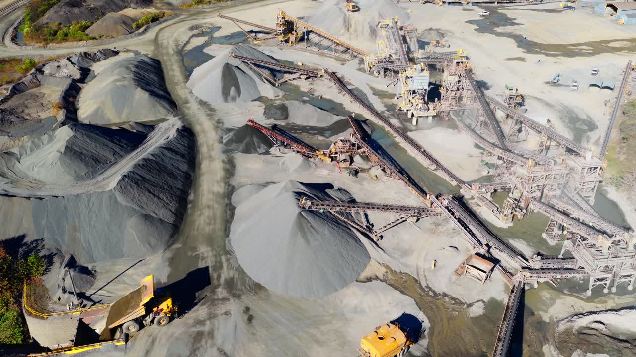 Martin Marietta - Jones Mill Quarry - Industrial Mining Or Quarrying Site With Heavy Machinery, Conveyors, And Piles Of Raw Materials In Arkansas, USA - Drone Shot