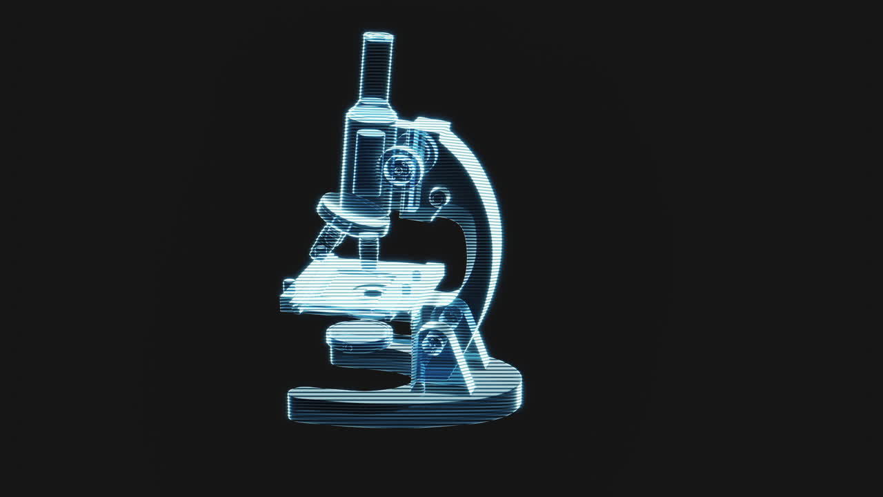 Holographic image of microscope, loop rotation, 3d rendering.