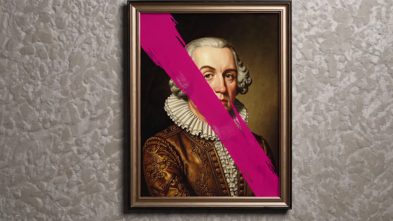 Classical Portrait with Modern Pink Brush Stroke