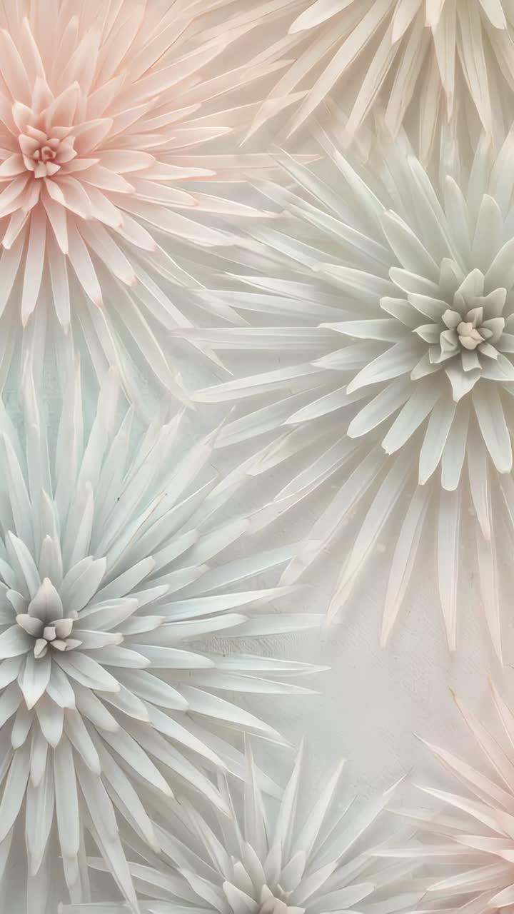 Vertical video: Shifting camera crop highlighting center rosettes on sculpted panel, pastel tones