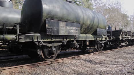 vintage railway tank car and freight cars