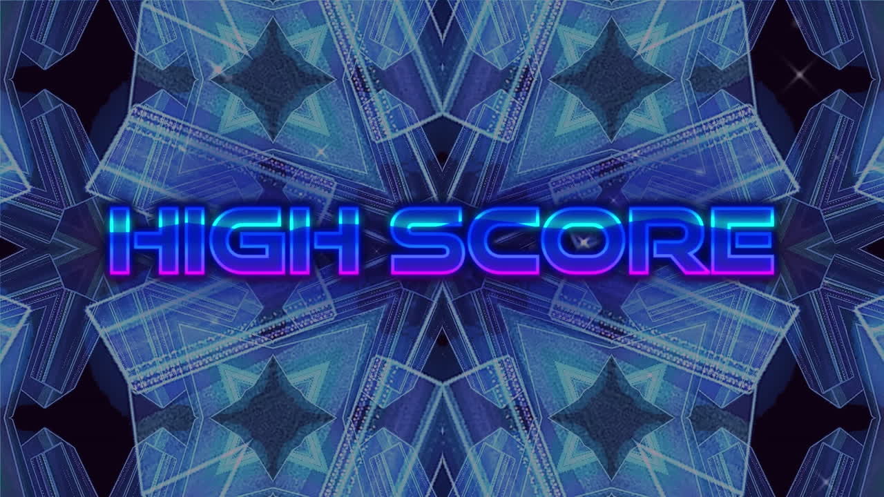 animación de la puntuación alta sobre formas caleidoscópicas en movimiento sobre un fondo oscuro