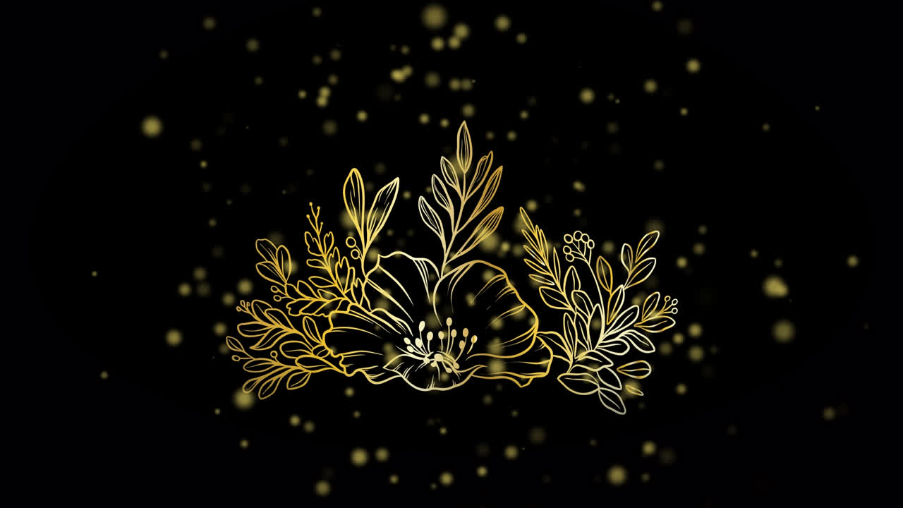 Animering av gröna fläckar och blommor på svart bakgrund