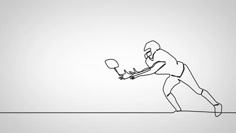 animation of drawing of male rugby player catching ball on white background