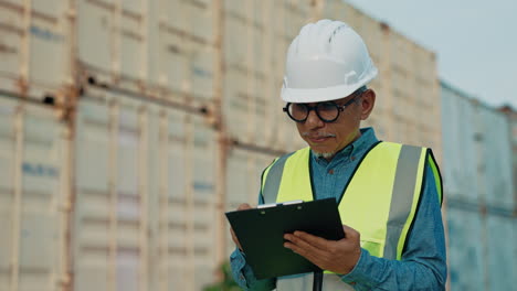 worker inspecting containers