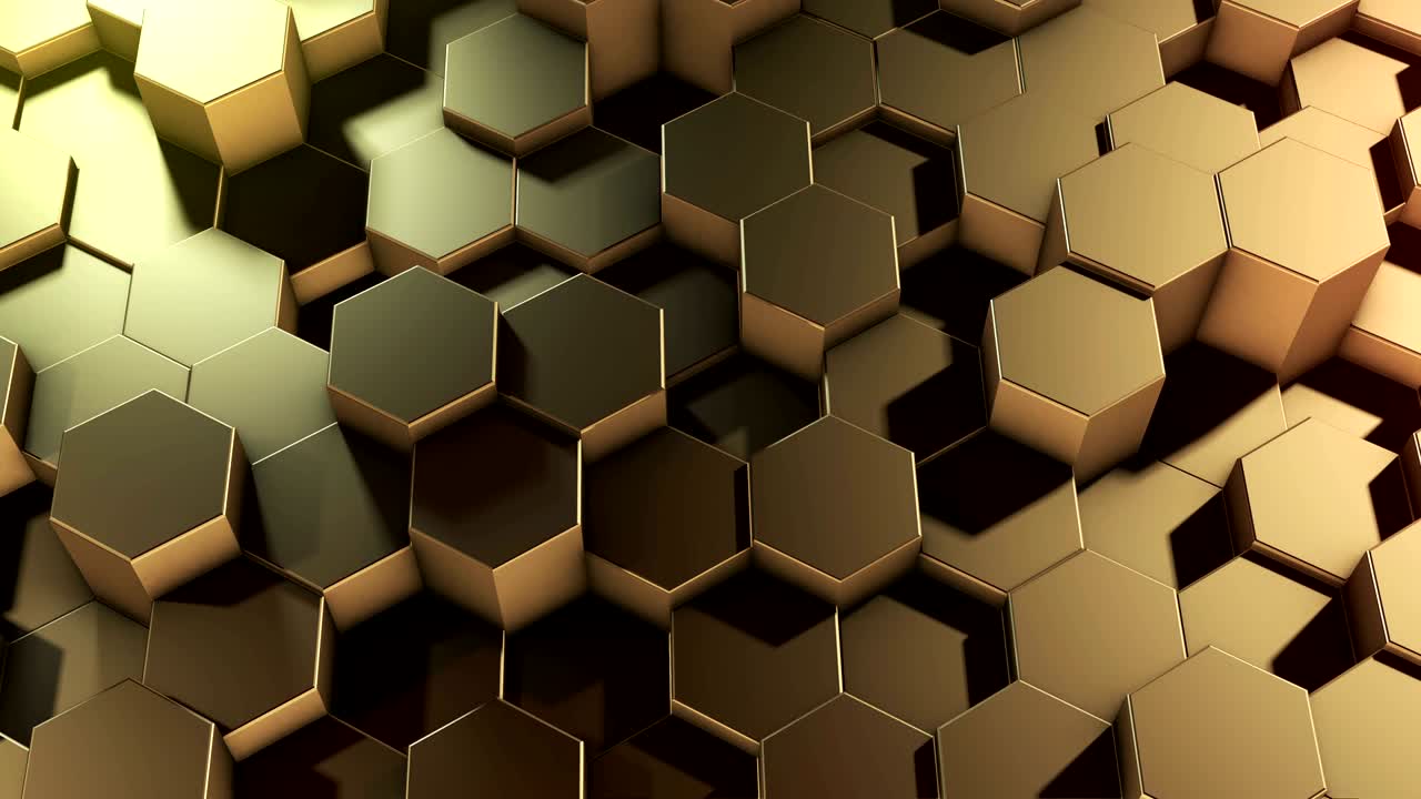 Abstract moving technology golden hexagons background