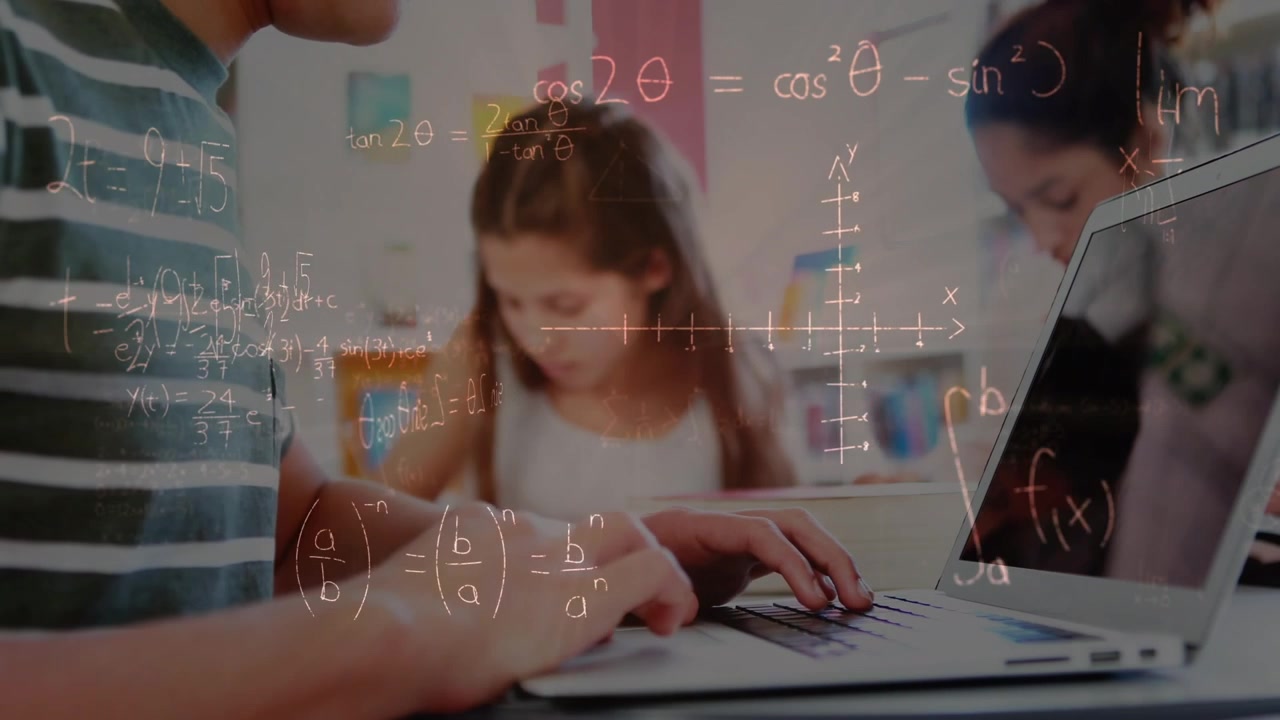 Animation of financial data processing over businesswoman using laptop