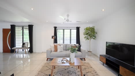 pullback above grated chairs in contemporary modern decor design lounge room