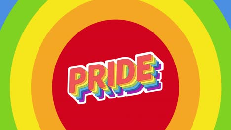 animation of pride text with rainbow stripes over rainbow background