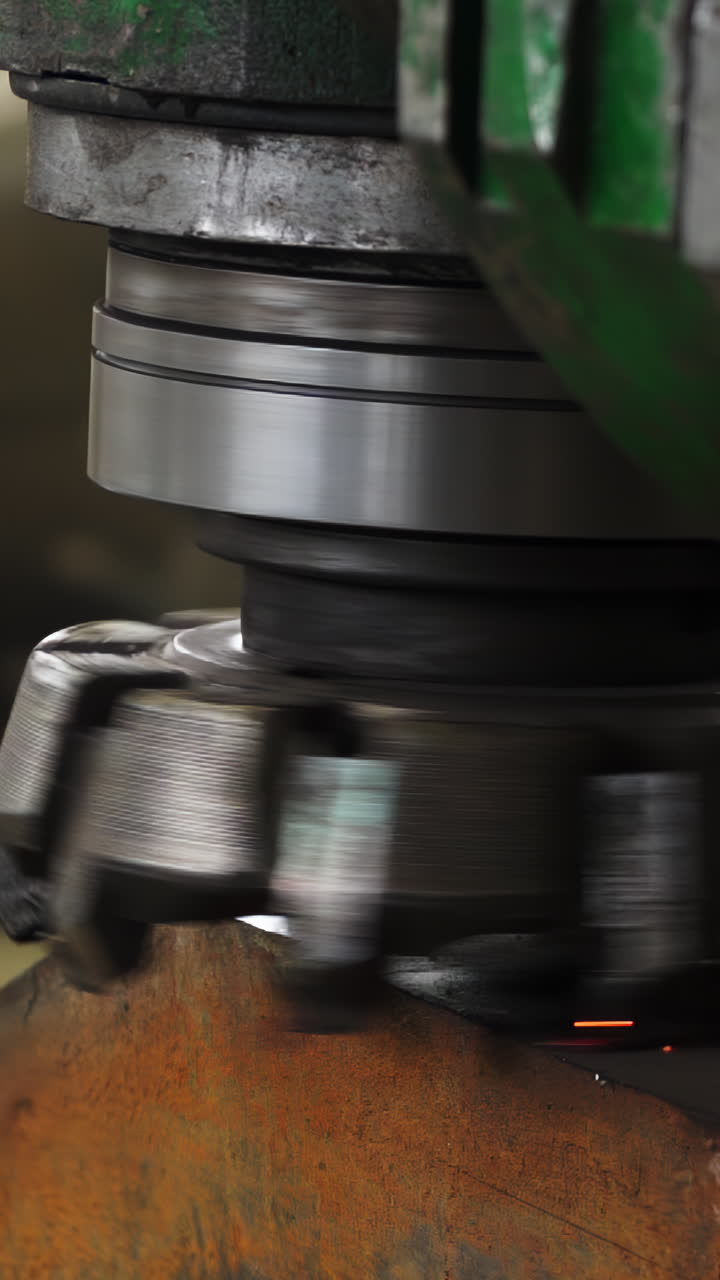 Primo piano di taglio industriale del metallo con scintille