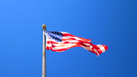american flag against the blue sky
