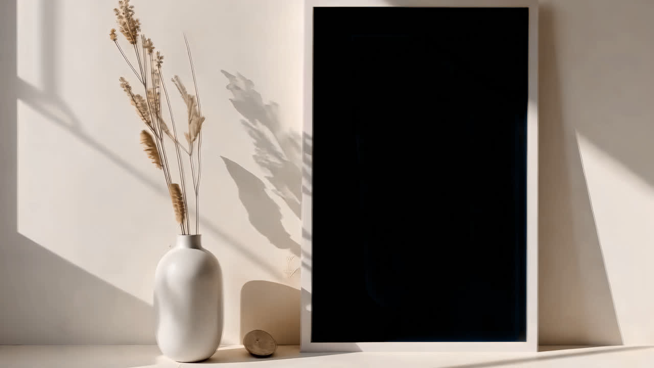Picture frame leaning against wall live mockup, animated overlay, transparent 4K video, alpha