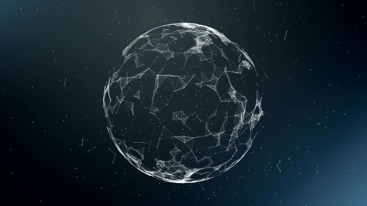 Plexus. Abstract sphere on black background. Loop animations.