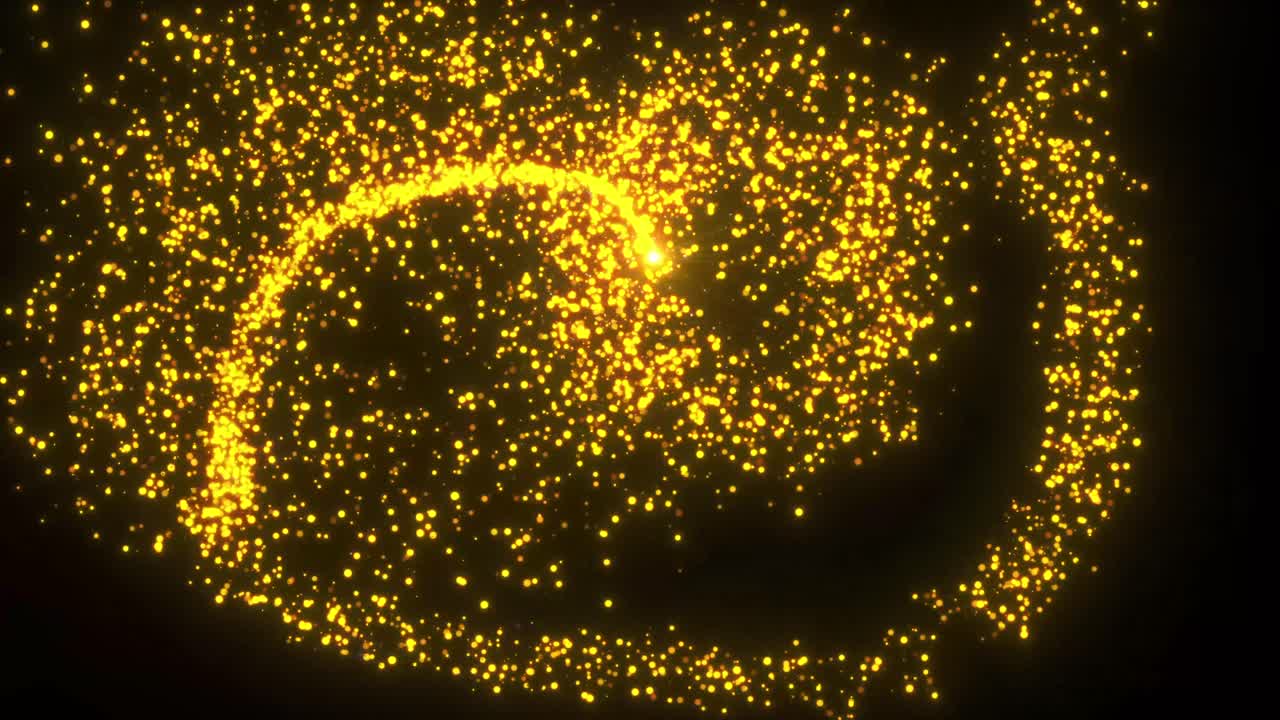 Animazione di particelle dorate e brillanti isolata su sfondo nero