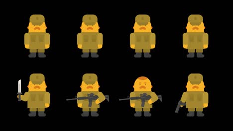 sergeant character set animations in various poses. alpha channel