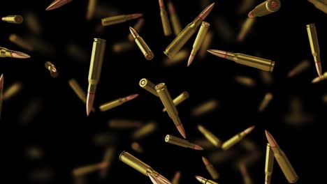 falling bullets on a black background with depth of field.