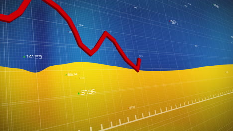 animación de datos financieros y gráfico sobre la bandera de ucrania