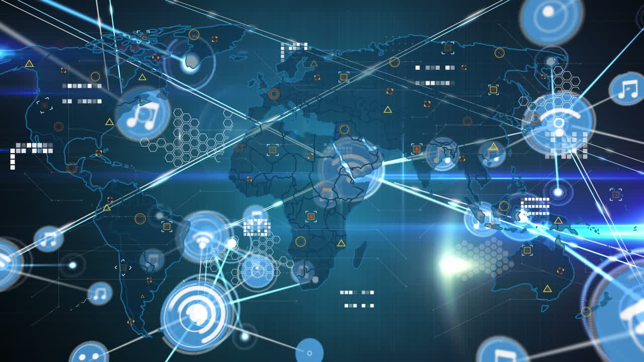 Animation of connections over world map and lights