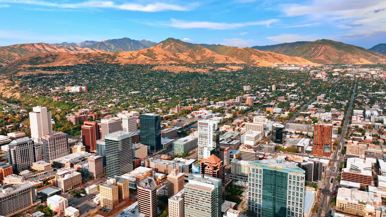 Salt Lake Sity USA, 1 August 2025: Salt Lake City Panorama with Mountain Range. A panoramic aerial look over Salt Lake City