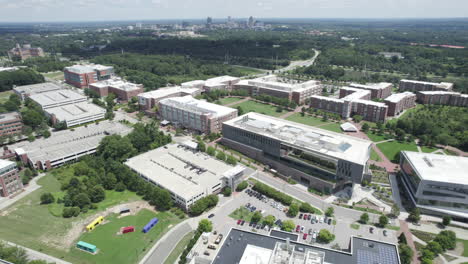 drone shot of nc state university