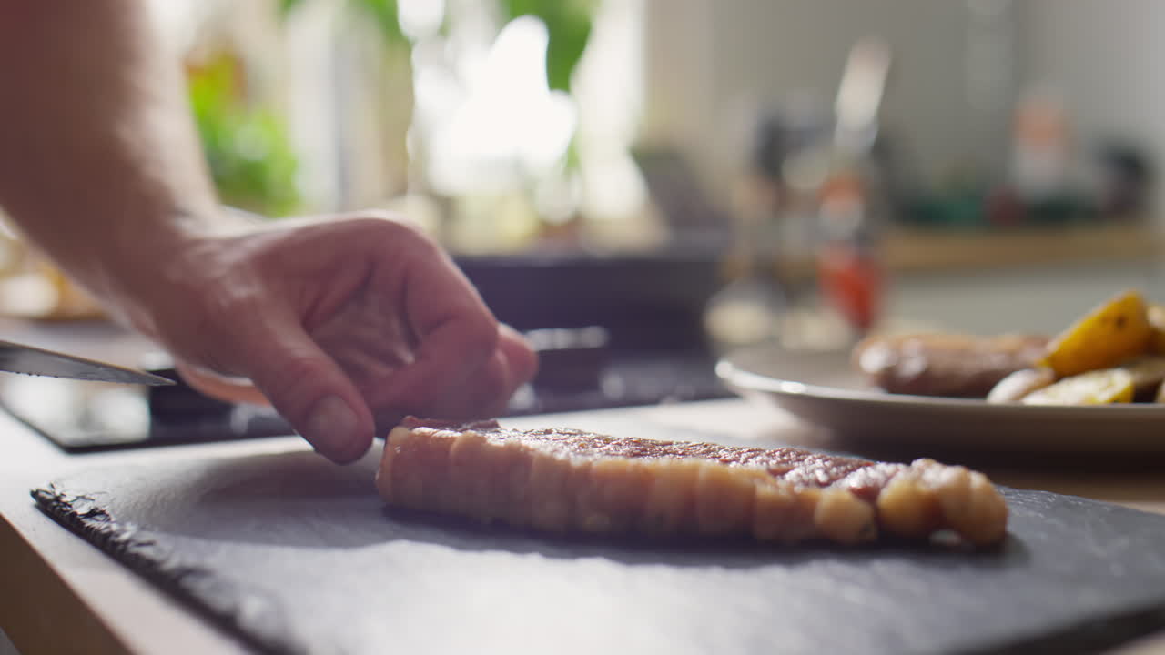 Serving Cooked Beef Steak on Board