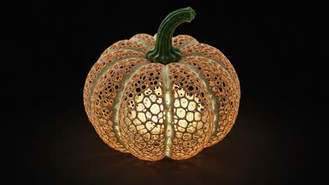 intricate hollow pumpkin design: illuminated with mesmerizing patterns, this artistic piece captivates with its unique structure and soft, warm glow from within