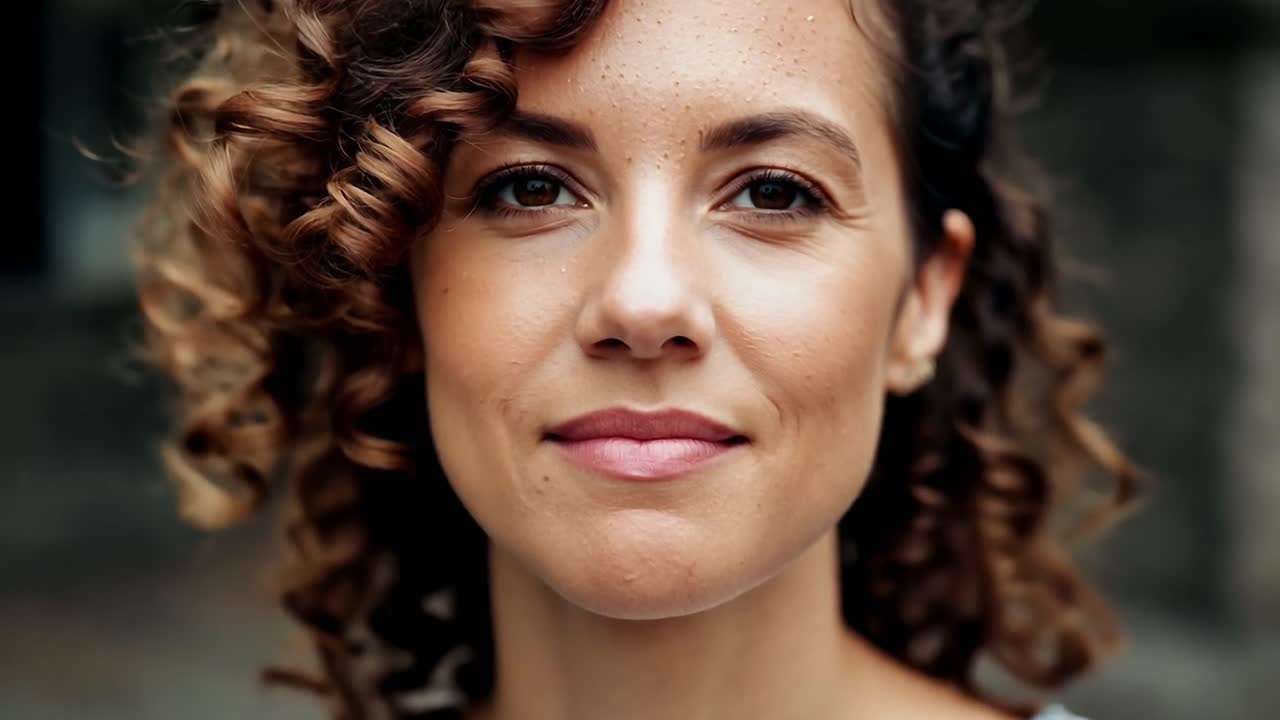 retrato de una mujer con el cabello rizado sonriendo