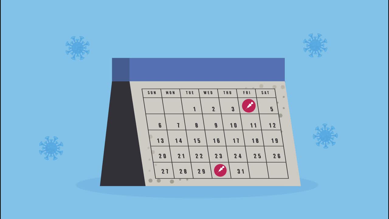 animación de las fechas del calendario de la vacuna covid-19