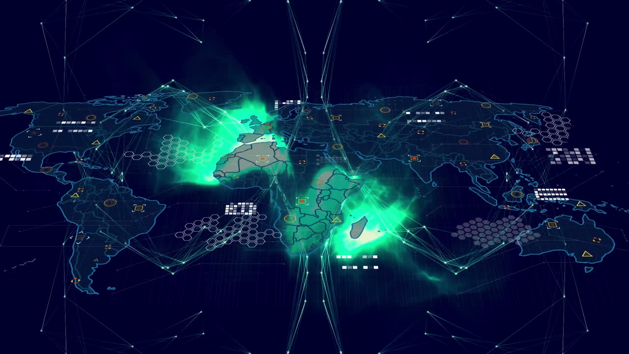 파란색 배경에 대한 세계 지도에 대한 연결 네트워크의 지구