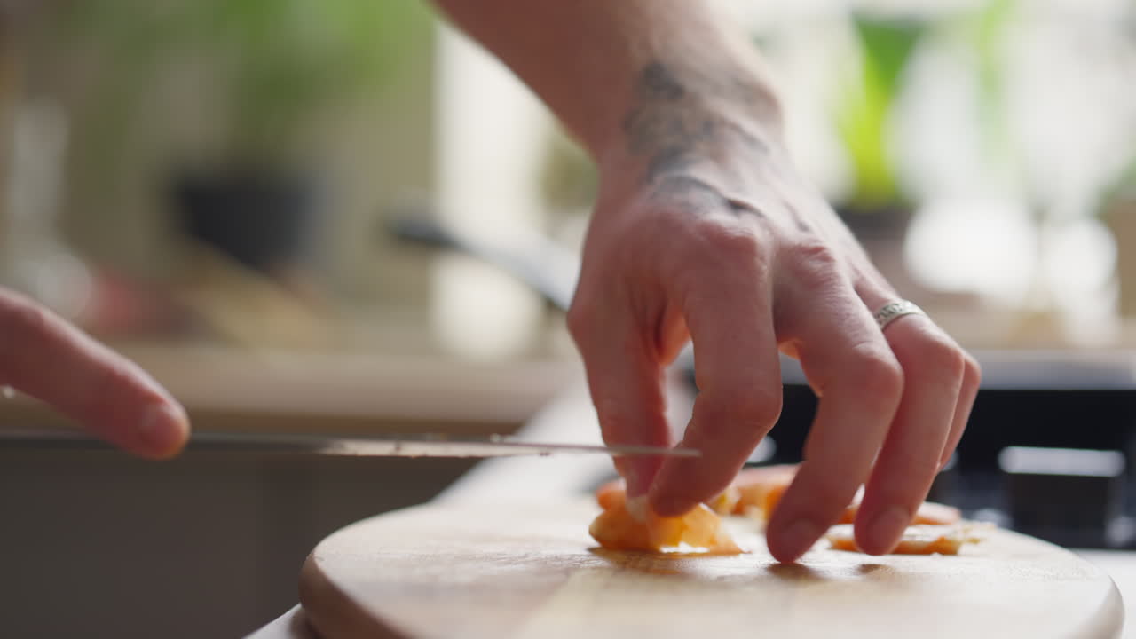 Chef Hands Cutting Shrimp