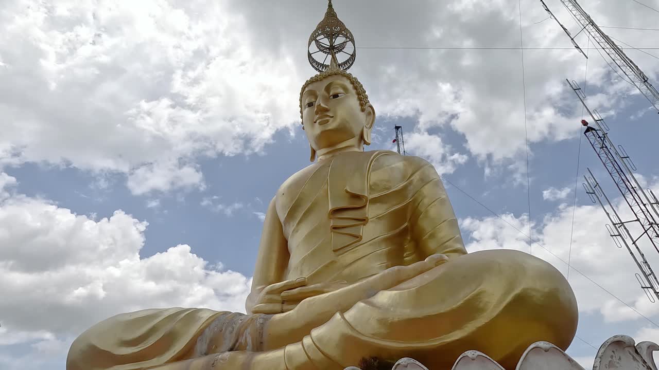 Tall Buddha Statue Of The Tiger Cave Buddhist Temple In North-northeast of Krabi, Thailand. Low Angle Shot