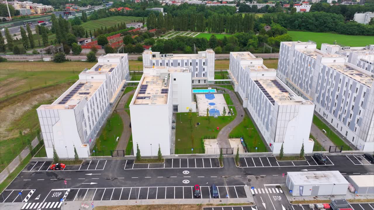 Student Campus X or CX Milan, Novate Milanese, Italy. Aerial sideways