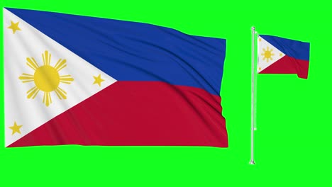 Greenscreen-Schwenkt-Philippinische-Flagge-Oder-Fahnenmast