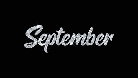 september glitter text on black background